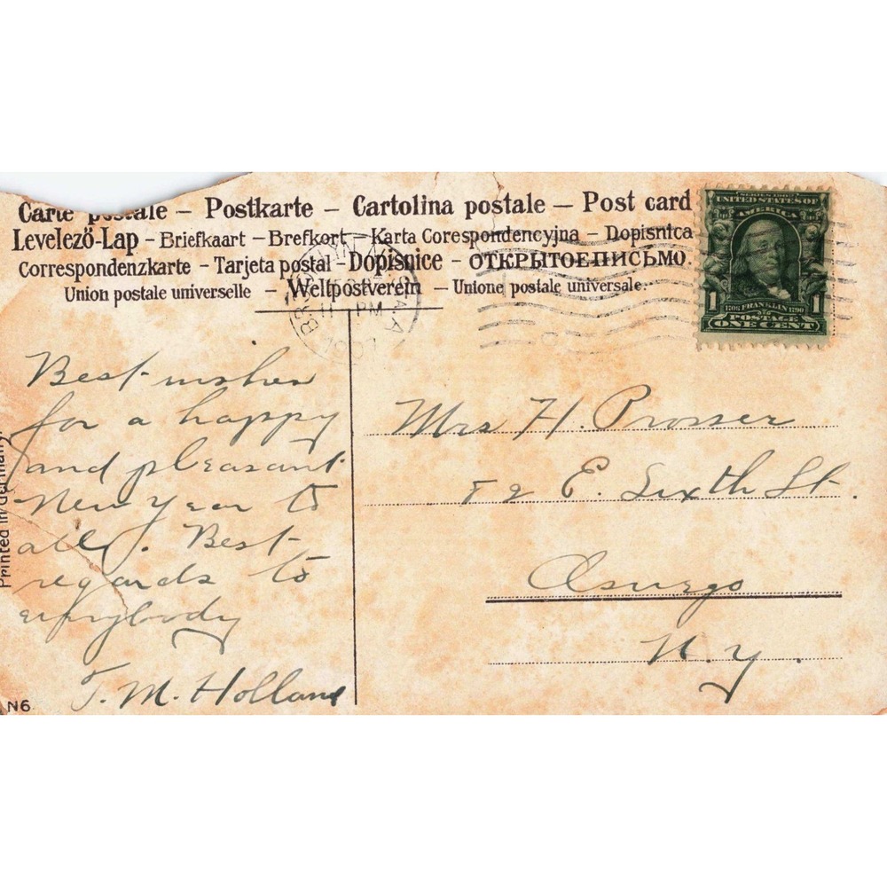 Antique 1908 New Year Postcard Embossed Roses Forget Me Nots Germany Oswego NY - Picture 2 of 2